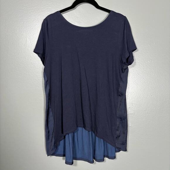 Ann Taylor LOFT Women's Navy Blue Chiffon Back T-Shirt - Size Medium - Boho Top - Picture 1 of 6